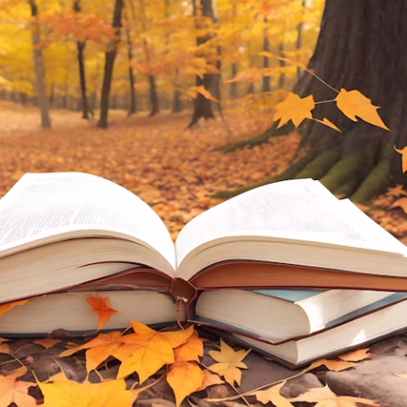 books in leaves
