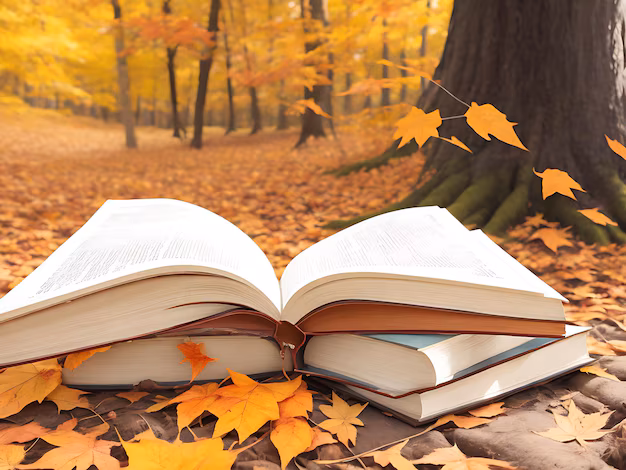 books in leaves